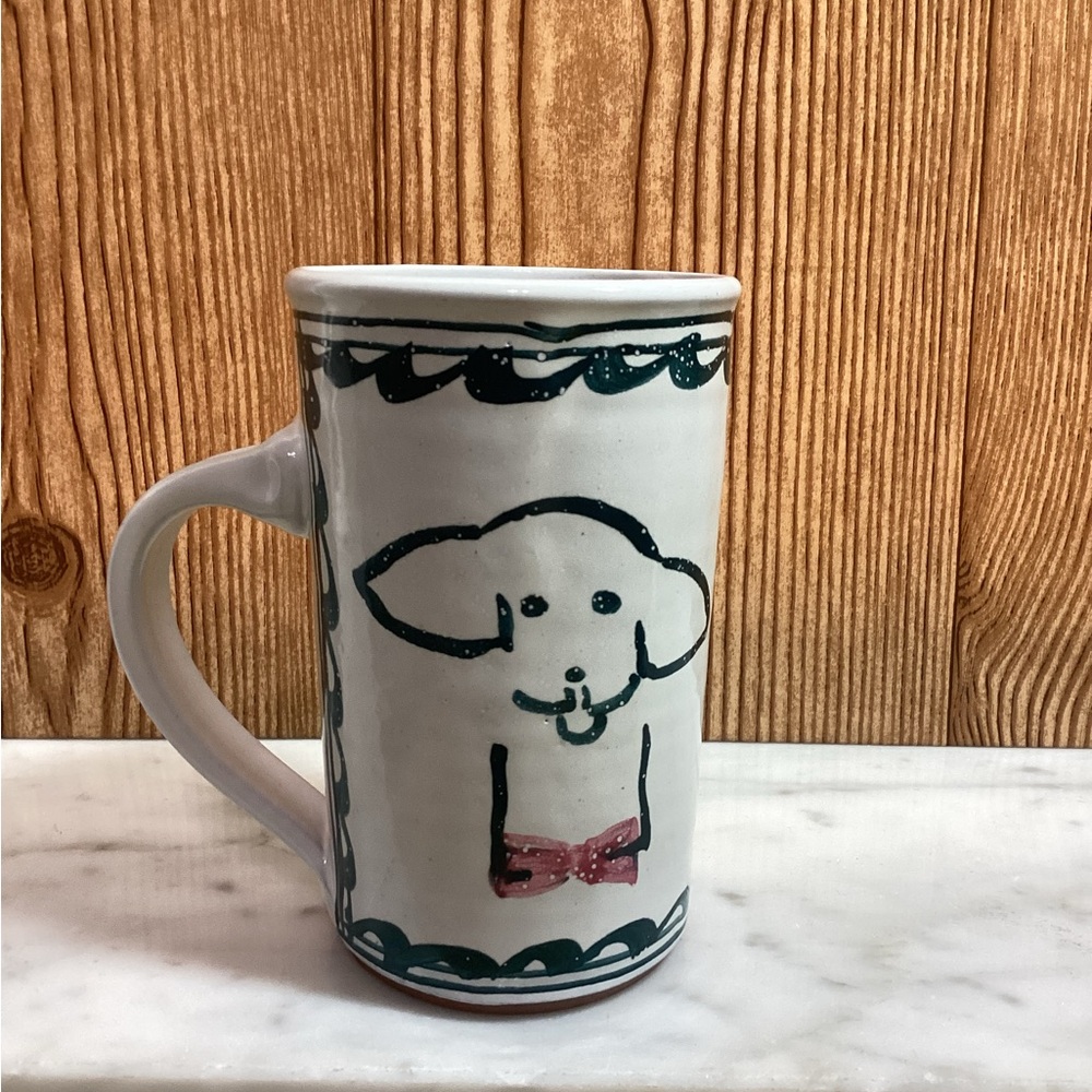 Red Clay Pottery Mug Tall Slender Style hand painted Dog - Picture 3 of 7